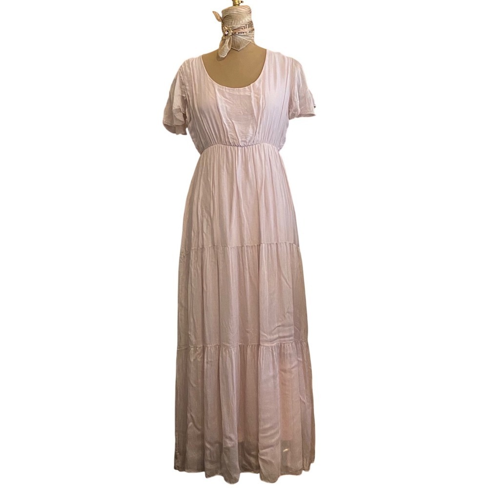 Lara Guidotti Maxi Dress Cottagecore Boho Silk Blend Women Tiered Size M Pink